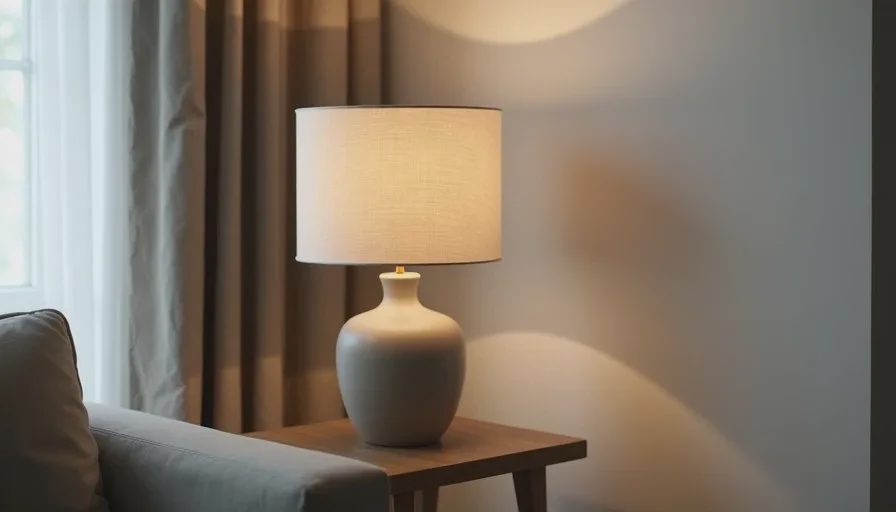Early Image2.5 living-room corner generation showing scale drift and plastic sheen on a ceramic lamp